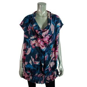 Lane Bryant‎ Top Plus Size 18/20 Draped Neck Elastic Hem Floral Pullover Blue